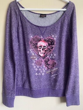 Harley Davidson Purple Biker Babe Skull Graphic Pullover Sweatshirt XL
